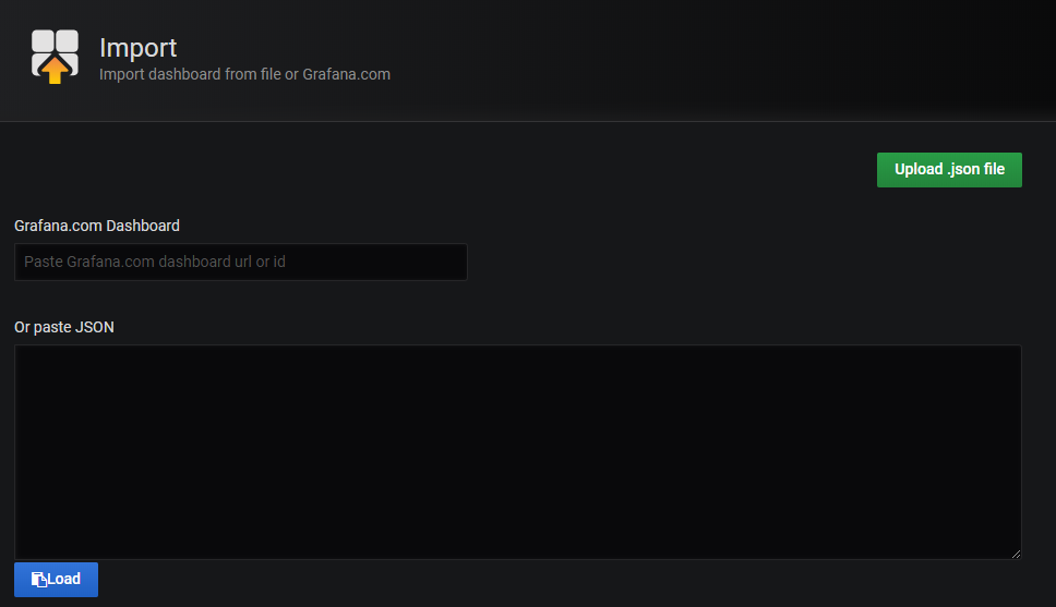 Grafana仪表板上传选项的截图